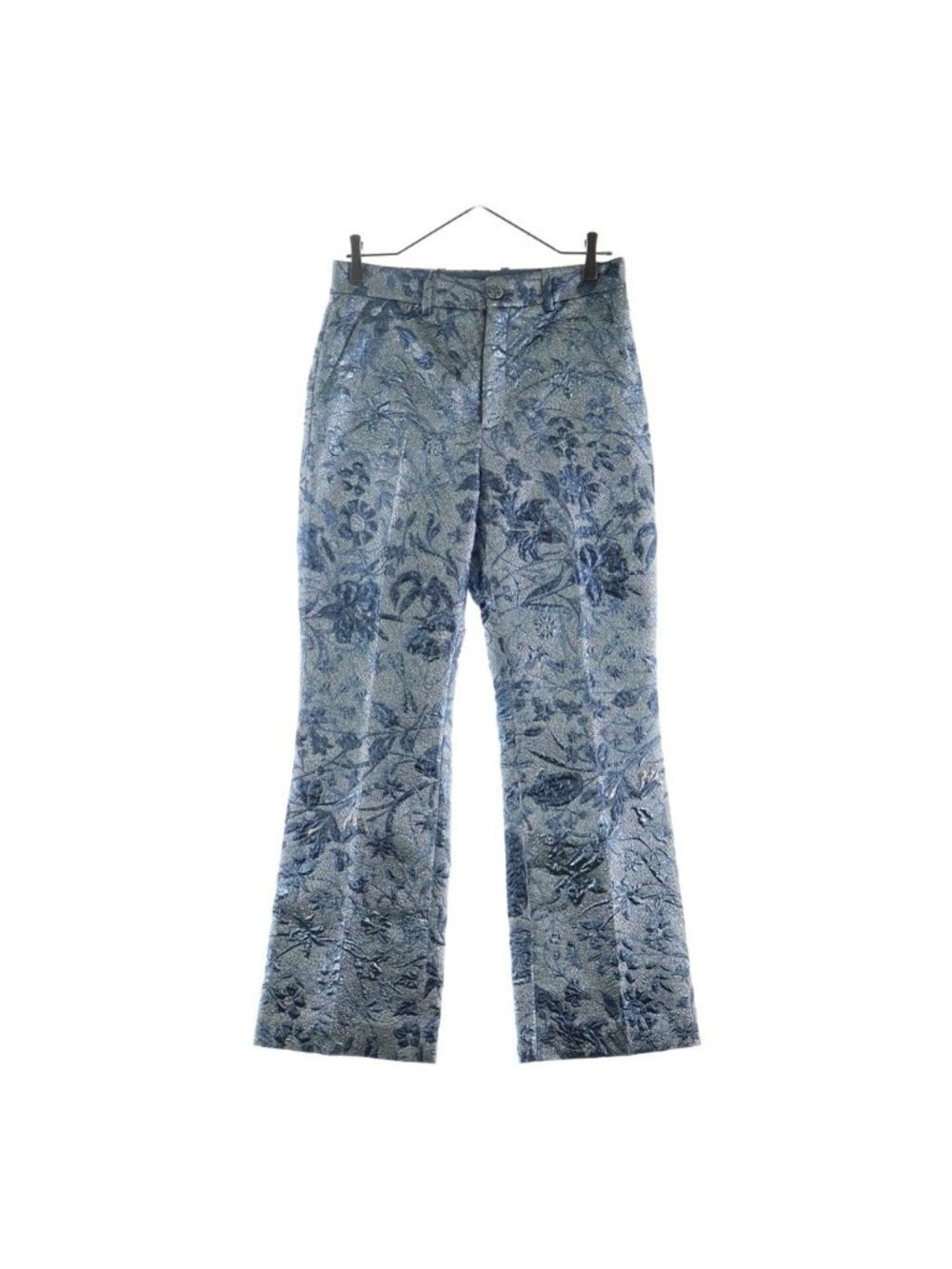 Gucci Metallic Jacquard Semi Flare Trousers Pants Silver Blue